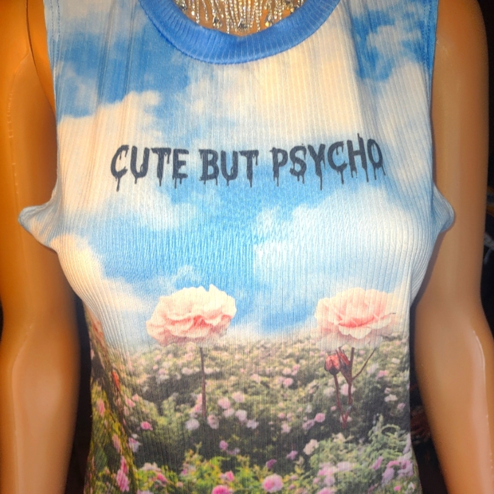 Graphic tank "cute but psycho". M